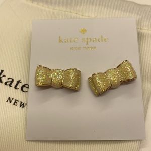 Kate spade ♠️ bow earrings. White/gold sparkle color. Comes brand new.